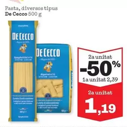 Oferta de De cecco - Pasta, Diversos Tipus por 2,39€ en Sorli
