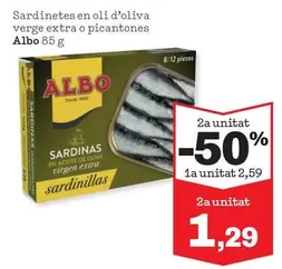 Oferta de Albo - Sardinetes En Oli D'oliva Verge Extra O Picantones por 2,59€ en Sorli