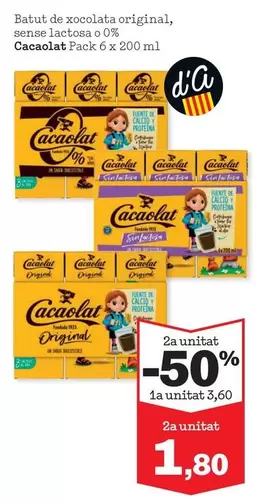 Oferta de Cacaolat - Batut De Xocolata Original, Sin Lactosa 0% por 3,6€ en Sorli