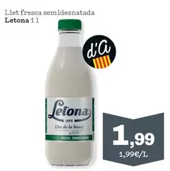 Oferta de Letona - Llet Fresca Semidesnatada por 1,99€ en Sorli