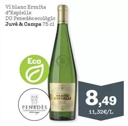 Oferta de Juvé Y Camps - Vi Blanc Ermita D'Espells DO Penedes Ecologic por 8,49€ en Sorli