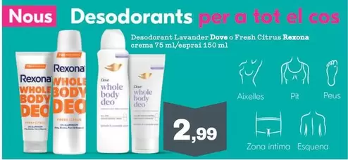 Oferta de Rexona - Desodorants Per A Tot El Cos por 2,99€ en Sorli