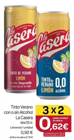 Oferta de La Casera - Tinto Verano Con O Sin Alcohol por 0,92€ en Supermercados El Jamón