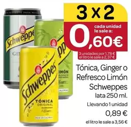 Oferta de Schweppes - Tónica, Ginger O Refresco Limon por 0,89€ en Supermercados El Jamón