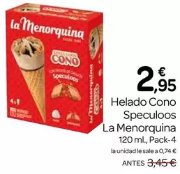 Oferta de La Menorquina - Helado Cono Speculoos por 2,95€ en Supermercados El Jamón