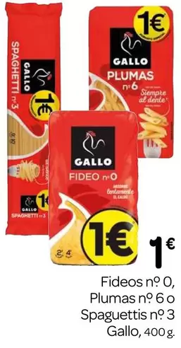 Oferta de Gallo - Fideos N 0, Plumas N 6 O Spaguettis N 3 por 1€ en Supermercados El Jamón