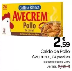 Oferta de Gallina Blanca - Caldo De Pollo Avecrem, 24 Pastillas por 2,59€ en Supermercados El Jamón