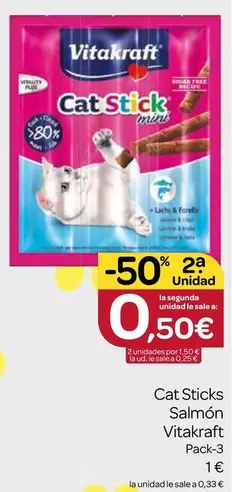 Oferta de Vitakraft - Cat Sticks Salmon por 1€ en Supermercados El Jamón