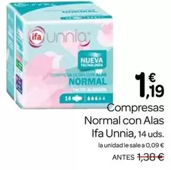 Oferta de Ifa unnia - Compresas Normal Con Alas por 1,19€ en Supermercados El Jamón