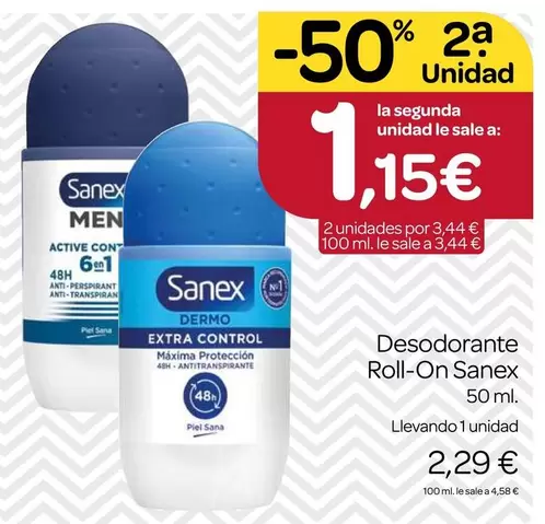 Oferta de Sanex - Desodorante Roll-On por 2,29€ en Supermercados El Jamón