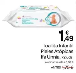 Oferta de Ifa unnia - Toallita Infantil Pieles Atopicas por 1,49€ en Supermercados El Jamón
