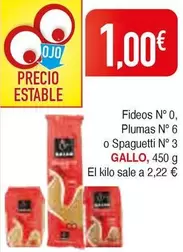 Oferta de Gallo - Fideos N' 0, Plumas N' 6 O Spaguetti N' 3 por 1€ en Masymas