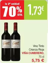 Oferta de Viña Cumbrero - Vino Tinto Crianza Rioja por 5,75€ en Masymas