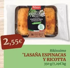 Oferta de Rikisssimo - Lasaña Espinacas Y Ricotta por 2,55€ en Masymas