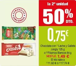 Oferta de Nestlé - Chocolate Con Leche Y Galleta Jungly O Filipinos Bancos por 1,49€ en Masymas