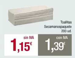 Oferta de Toallitas Secamanospaquete por 1,15€ en Masymas
