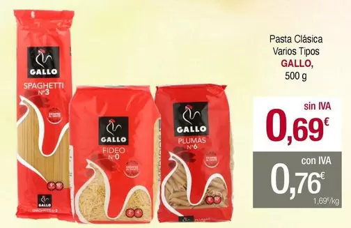 Oferta de Gallo - Pasta Clasica por 0,69€ en Masymas
