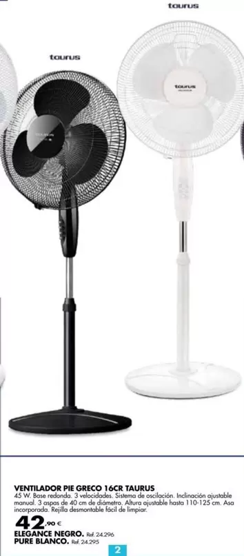 Oferta de Taurus - Ventilador Pie Greco 16CR por 42,9€ en Coferdroza
