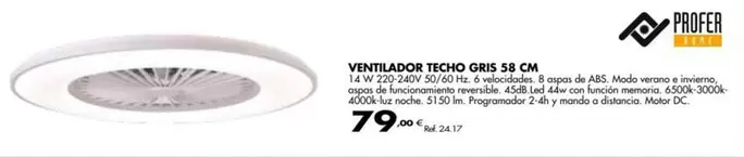 Oferta de Ventilador Techo Gris 58 Cm por 79€ en Coferdroza