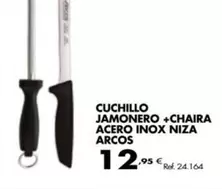 Oferta de Arcos - Cuchillo Jamonero + Chaira Acero Inox por 12,95€ en Coferdroza