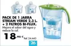 Oferta de Pack De 1 Jarra Stream Verde 2,3 L. + 2 Filtros Bi-flux por 18,95€ en Coferdroza