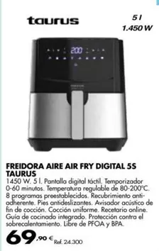 Oferta de Taurus - Freidora Aire Air Fry Digital 5S por 69,9€ en Coferdroza