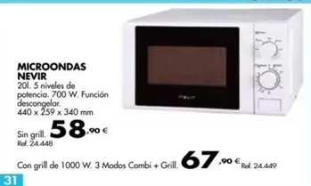 Oferta de Nevir - Microondas por 58,9€ en Coferdroza