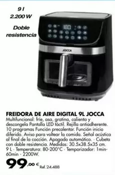 Oferta de Jocca - Freidora De Aire Digital 9l por 99€ en Coferdroza