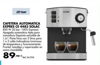 Oferta de Solac - Cafetera Automatica Express CE 4483 por 89,9€ en Coferdroza