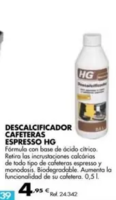 Oferta de HG - Descalificador Cafeteras Espresso por 4,95€ en Coferdroza