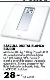 Oferta de Beurer - Báscula Digital Blanca por 28,9€ en Coferdroza