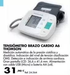 Oferta de Thomson - Tensiómetro Brazo Cardio A6 por 31,9€ en Coferdroza