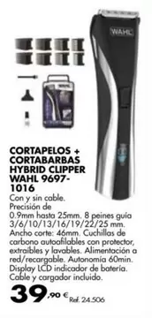 Oferta de Wahl - Cortapelos + Cortabarbas Hybrid Clipper 9697- 1016 por 39,9€ en Coferdroza