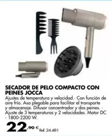 Oferta de Jocca - Secador De Pelo Compacto Con Peines por 22,9€ en Coferdroza