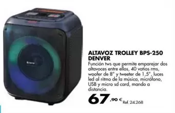 Oferta de Denver - Altavoz Trolley BPS-250 por 67,9€ en Coferdroza