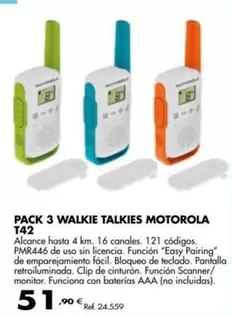 Oferta de Motorola - Pack 3 Walkie Talkies T42 por 51,9€ en Coferdroza