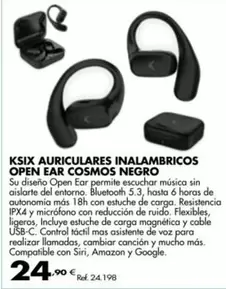 Oferta de Ksix - Auriculares Inalambricos Open Ear Cosmos Negro  por 24,9€ en Coferdroza