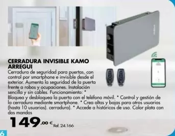 Oferta de Arregui - Cerradura Invisible Kamo por 149€ en Coferdroza
