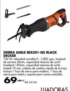 Oferta de Carrera - Sierra Sable Bes301-qs Black por 69,9€ en Coferdroza