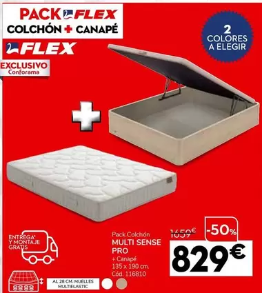 Oferta de Flex - Pack Colchón Multi Sense Pro + Canapé por 829€ en Conforama