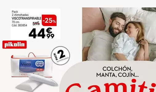 Oferta de Pikolin - Pack 2 Almohadas Viscotranspirable por 44,99€ en Conforama
