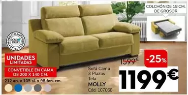 Oferta de Sofá Cama 3 Plazas Tela Molly por 1199€ en Conforama