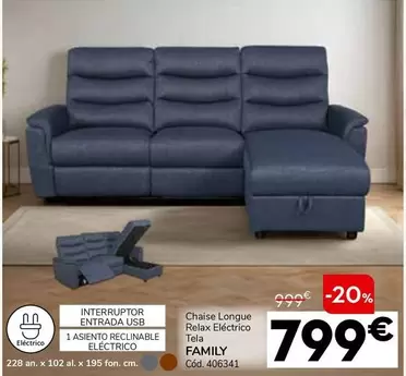 Oferta de Chaise Longue Relax Eléctrico Tela Family por 799€ en Conforama