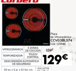 Oferta de Corberó - Placa De Vitrocerámica CCVG3BL574 por 129€ en Conforama