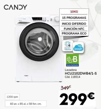 Oferta de Candy - Lavadora HCU2102DWB4/1-S por 299€ en Conforama