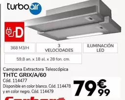 Oferta de Turbo Air - Campana Extractora Telescópica THTC GRIX/A/60 por 79,99€ en Conforama