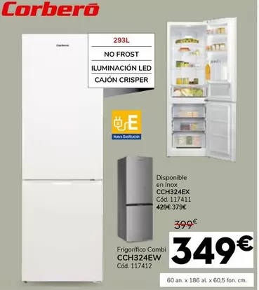 Oferta de Corberó - Frigorífico Combi CCH324EW por 349€ en Conforama