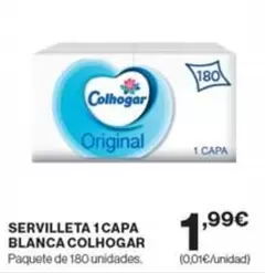 Oferta de Colhogar - Servilleta 1 Capa Blanca por 1,99€ en Supercor