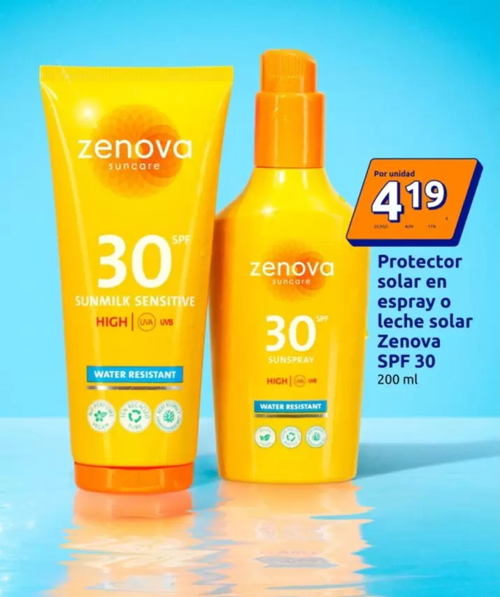 Oferta de Zenova - Protector Solar En Espray O Leche Solar Spf 30 por 4,19€ en Action
