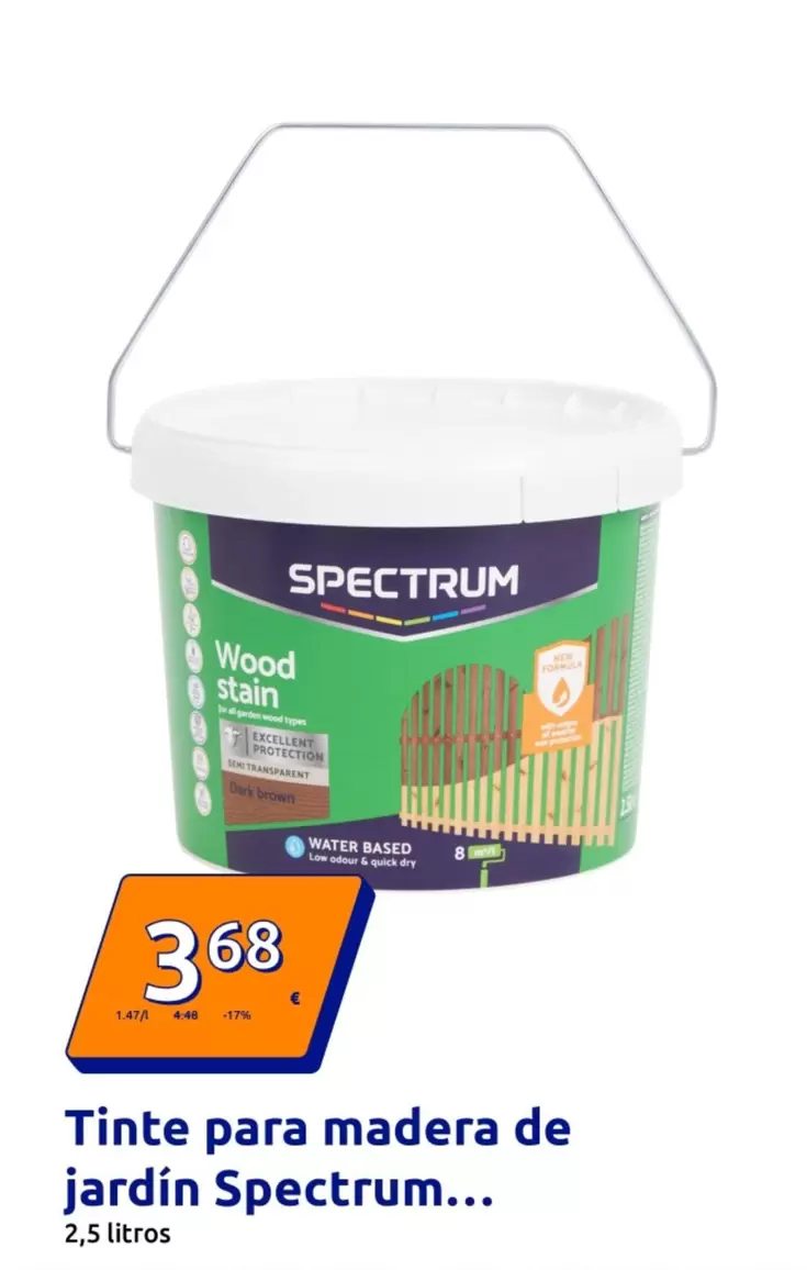 Oferta de Tinte Para Madera De Jardin Spectrum por 3,68€ en Action